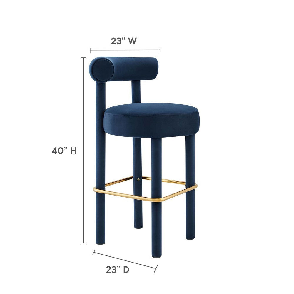 Modway EEI-6386-MID-GLD Toulouse Performance Velvet Bar Stool Midnight Blue Gold MDY-EEI-6386-MID-GLD