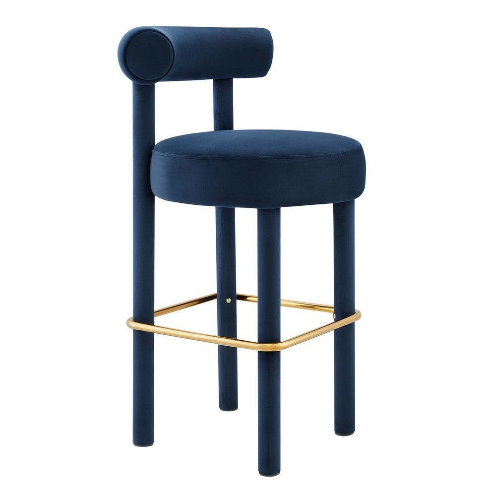 Modway EEI-6386-MID-GLD Toulouse Performance Velvet Bar Stool, Midnight Blue Gold