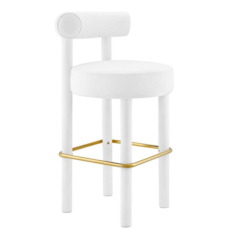 Modway EEI-6386-WHI-GLD Toulouse Performance Velvet Bar Stool, White Gold