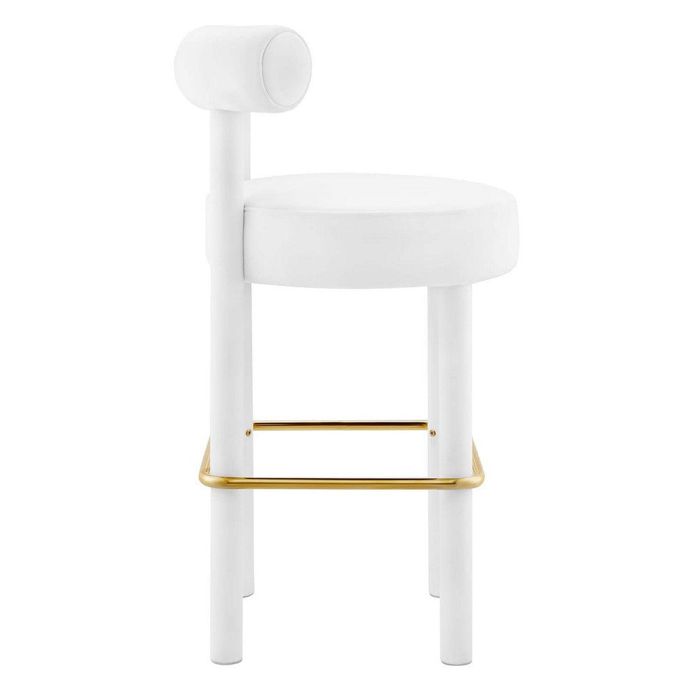 Modway EEI-6386-WHI-GLD Toulouse Performance Velvet Bar Stool White Gold MDY-EEI-6386-WHI-GLD