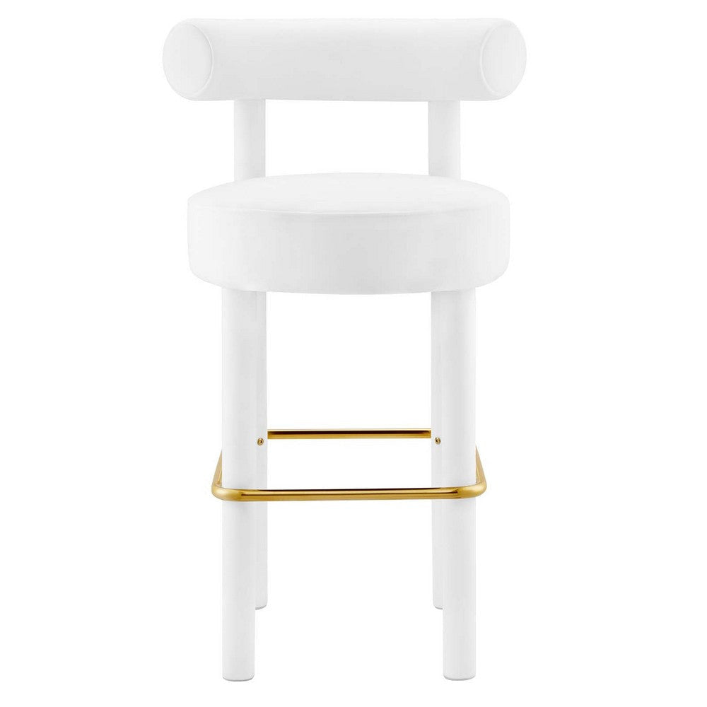 Modway EEI-6386-WHI-GLD Toulouse Performance Velvet Bar Stool White Gold MDY-EEI-6386-WHI-GLD