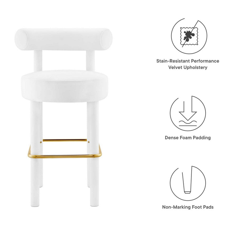 Modway EEI-6386-WHI-GLD Toulouse Performance Velvet Bar Stool White Gold MDY-EEI-6386-WHI-GLD