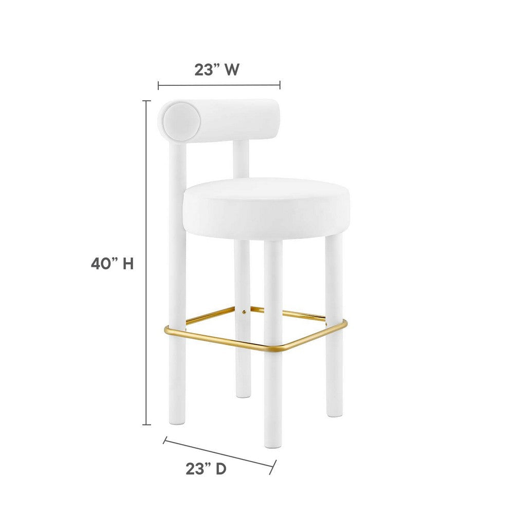 Modway EEI-6386-WHI-GLD Toulouse Performance Velvet Bar Stool White Gold MDY-EEI-6386-WHI-GLD