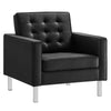 Modway Loft Tufted Vegan Leather Upholstered Living Room 2-Piece Armchair and Ottoman Set in Silver Black MDY-EEI-6409-SLV-BLK-SET