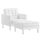 Modway Loft Tufted Vegan Leather Upholstered Living Room 2-Piece Armchair and Ottoman Set in Silver White