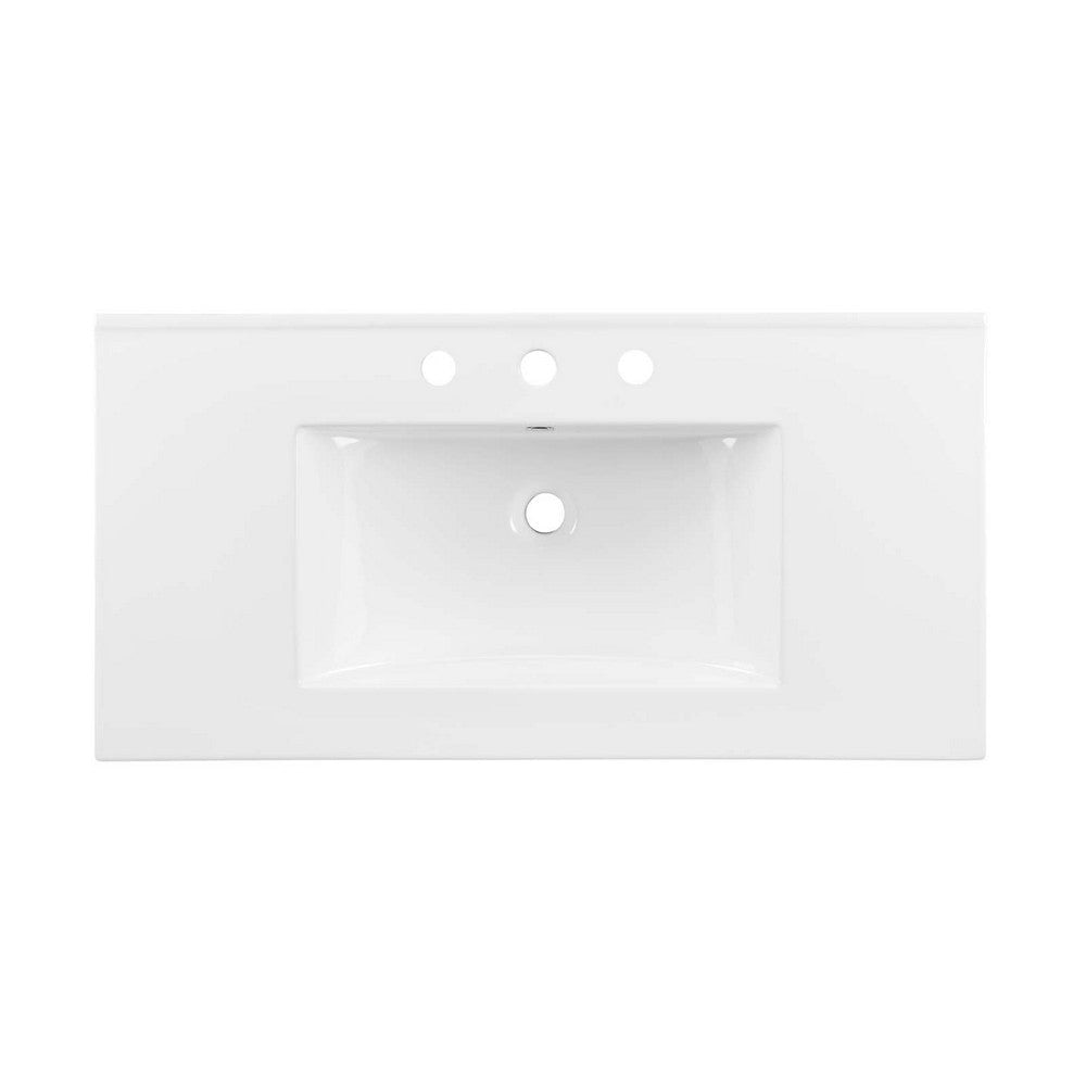 Modway Quantum Modern Bathroom Vanity with Ceramic Sink Basin and Storage Drawer 36’’ White Gold MDY-EEI-6429-WHI-GLD