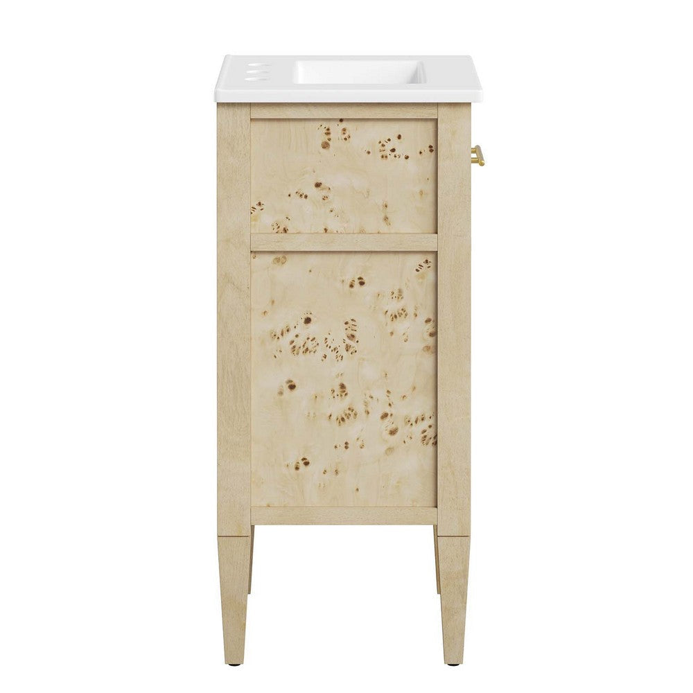 Modway Elysian 18’’ Wood Bathroom Vanity in White Burl with Ceramic Sink Basin MDY-EEI-6435-WHI-BUR