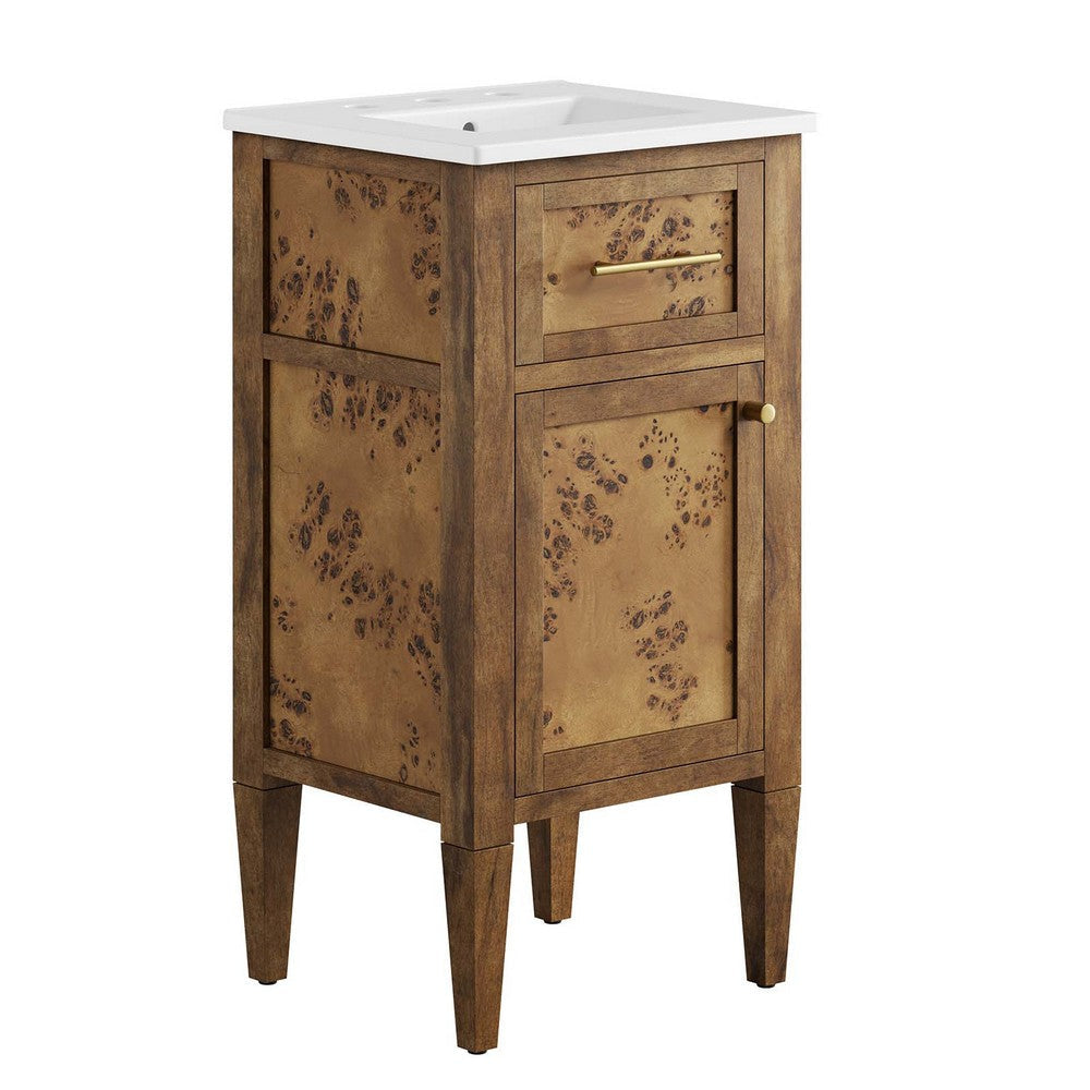 Modway Elysian 18" Burl Wood Bathroom Vanity in White Brown with Ceramic Sink Basin