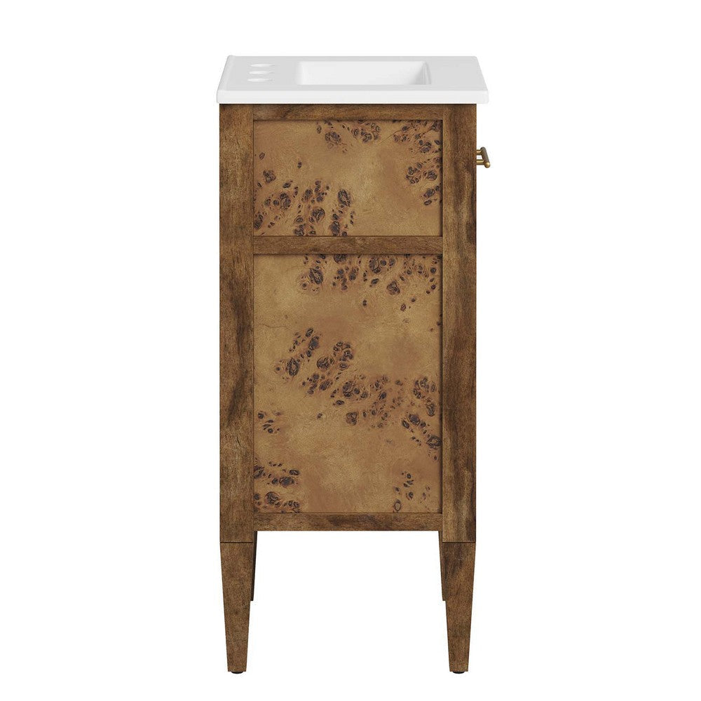 Modway Elysian 18’’ Burl Wood Bathroom Vanity in White Brown with Ceramic Sink Basin MDY-EEI-6436-WHI-BRN