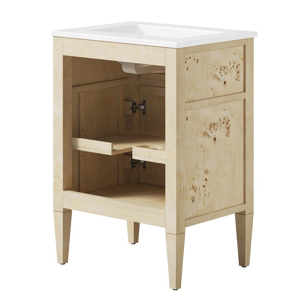 Modway Elysian 24’’ Wood Bathroom Vanity in White Burl with Ceramic Sink Basin MDY-EEI-6439-WHI-BUR