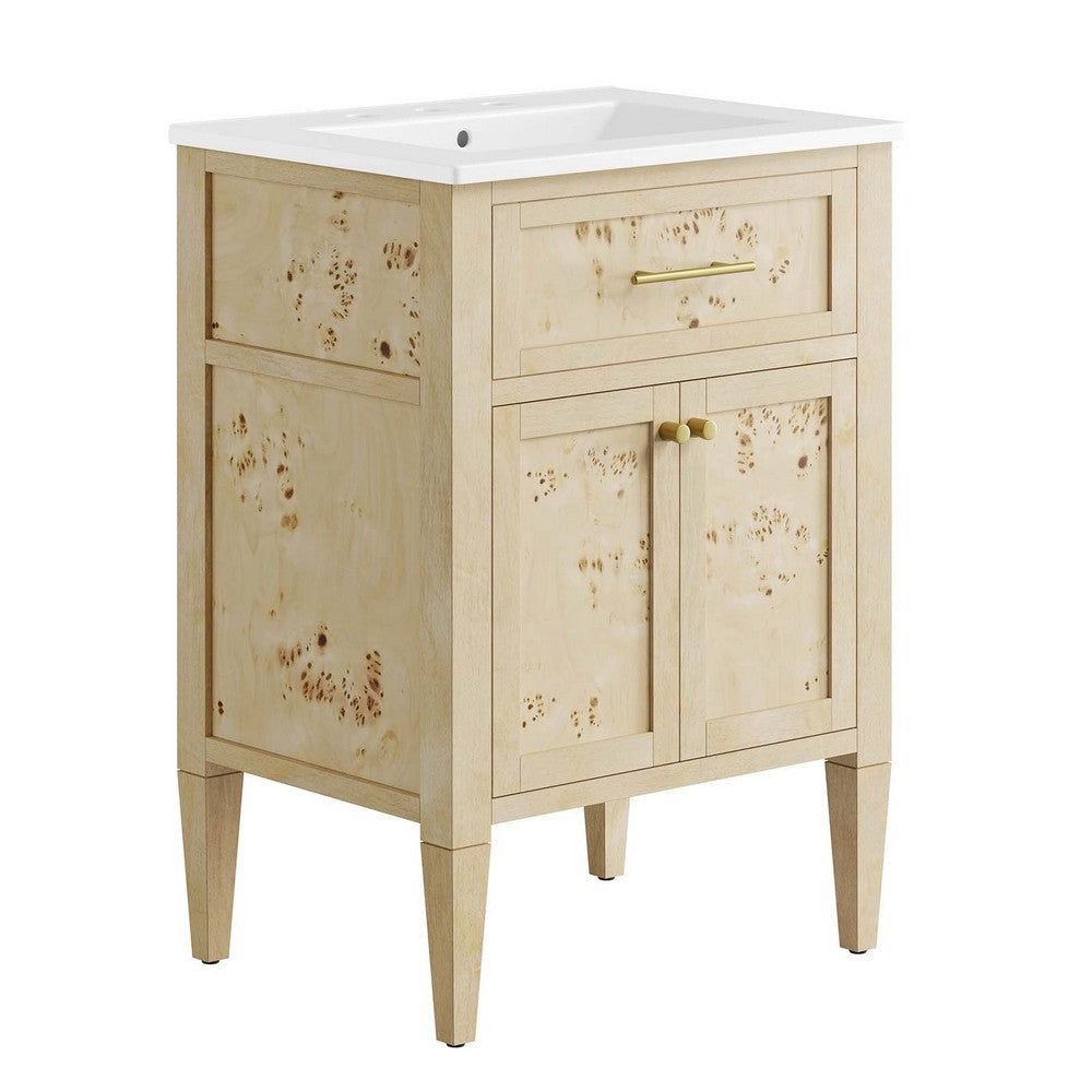 Modway Elysian 24" Wood Bathroom Vanity in White Burl with Ceramic Sink Basin