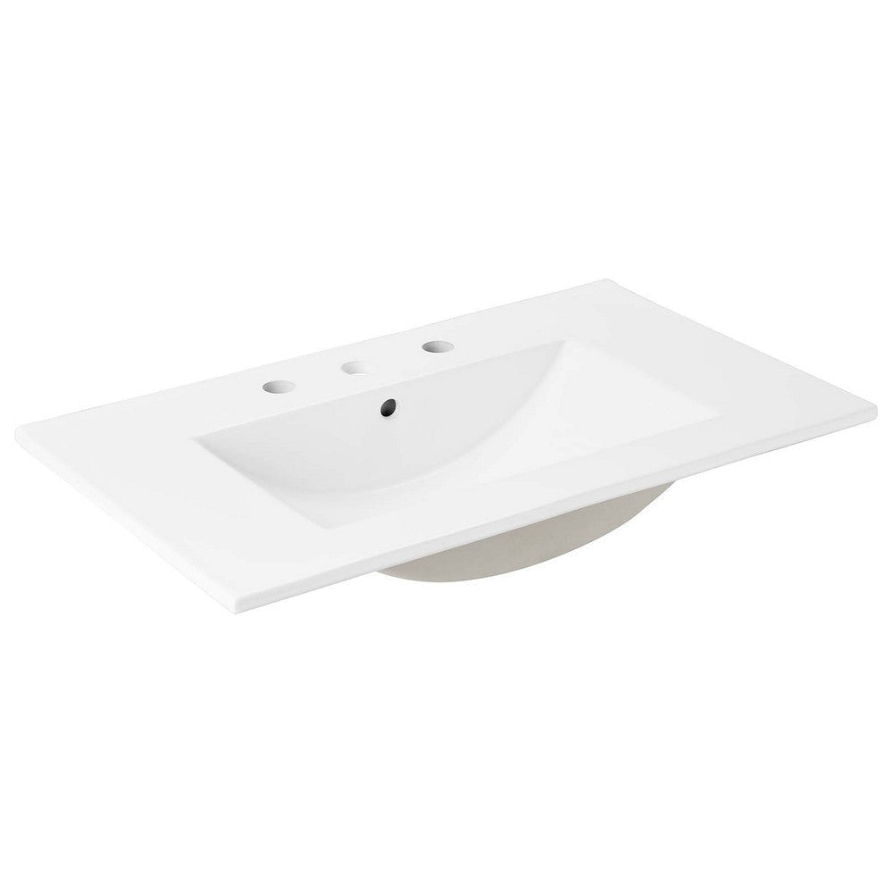 Modway Elysian 30’’ Wood Bathroom Vanity in White Burl with Ceramic Sink Basin MDY-EEI-6443-WHI-BUR