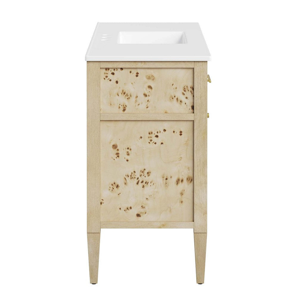 Modway Elysian Wood Bathroom Vanity in White Burl with Ceramic Basin 48’’ Single Sink MDY-EEI-6451-WHI-BUR