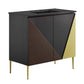 Modway Alchemist Modern Geometric Wood Grain 36" Bathroom Vanity Black with Ceramic Sink