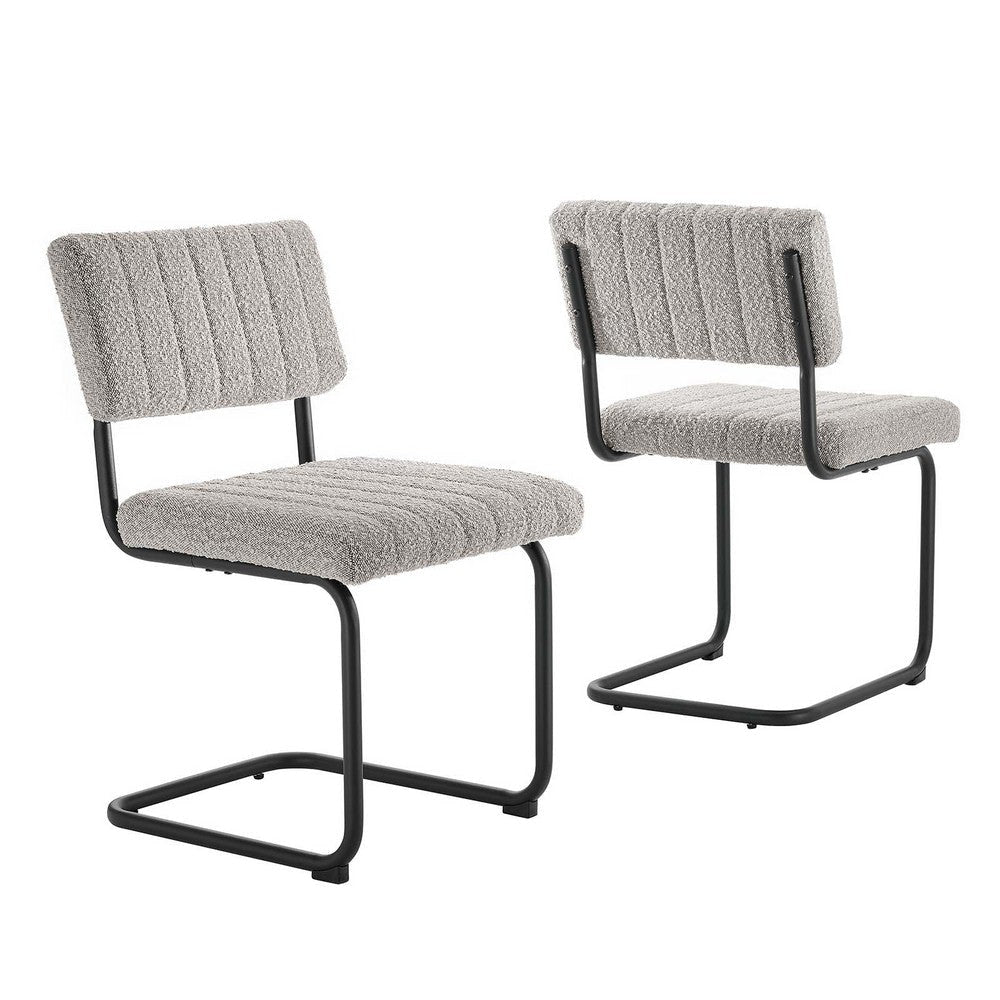 Modway Parity Mid-Century Modern Boucle Upholstered Dining Side Chairs in Black Taupe-Set of 2 with Metal Sled Base