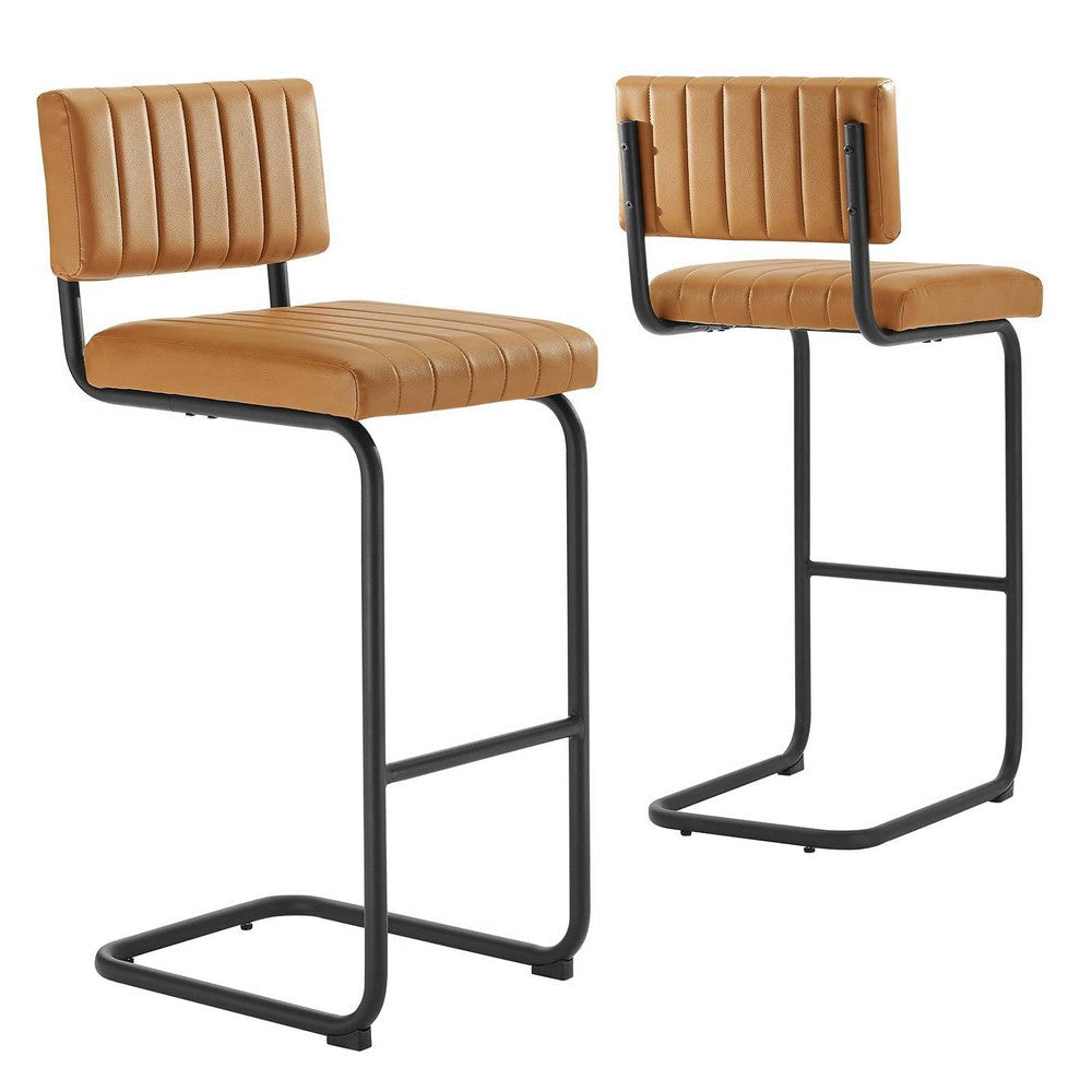 Modway EEI-6474-BLK-TAN Parity Vegan Leather Bar Stools - Set of 2 Black Tan MDY-EEI-6474-BLK-TAN