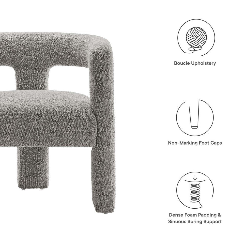 Modway Kayla Boucle Fabric Upholstered Living Room Accent Armchair in Light Gray MDY-EEI-6479-LGR