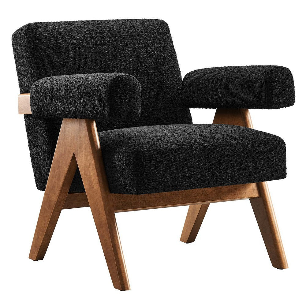 Modway Lyra Living Room Modern Accent Lounge Chair with Boucle Fabric in Black