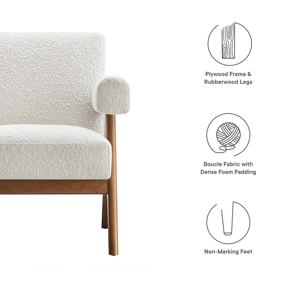 Modway Lyra Living Room Modern Accent Lounge Chair with Boucle Fabric in Ivory MDY-EEI-6502-IVO