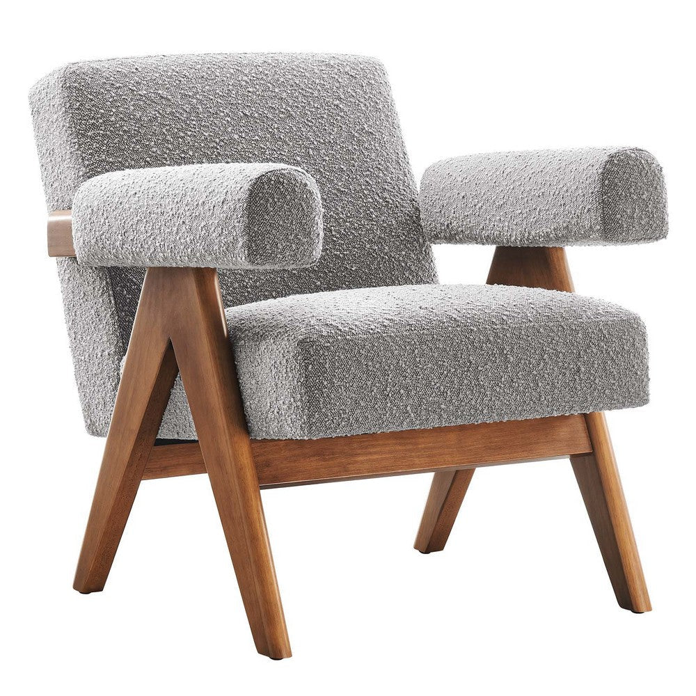 Modway Lyra Living Room Modern Accent Lounge Chair with Boucle Fabric in Light Gray