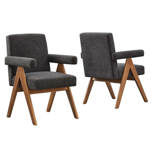 Modway Lyra Dining Room Chair with Heathered Woven Dark Gray Fabric-Set of 2