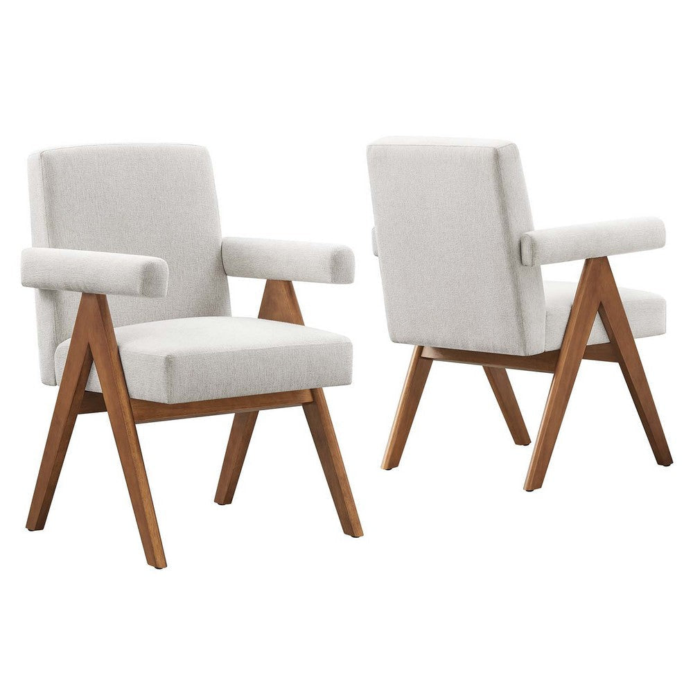 Modway Lyra Dining Room Chair with Heathered Woven Ivory Fabric-Set of 2