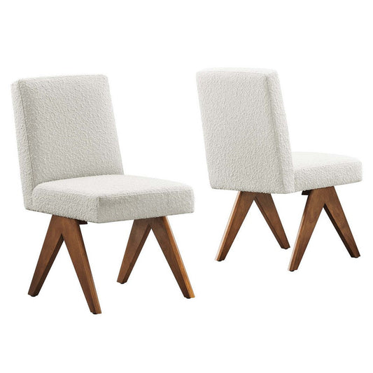 Modway Lyra Dining Room Side Chair in Boucle Upholstery in Ivory-Set of 2