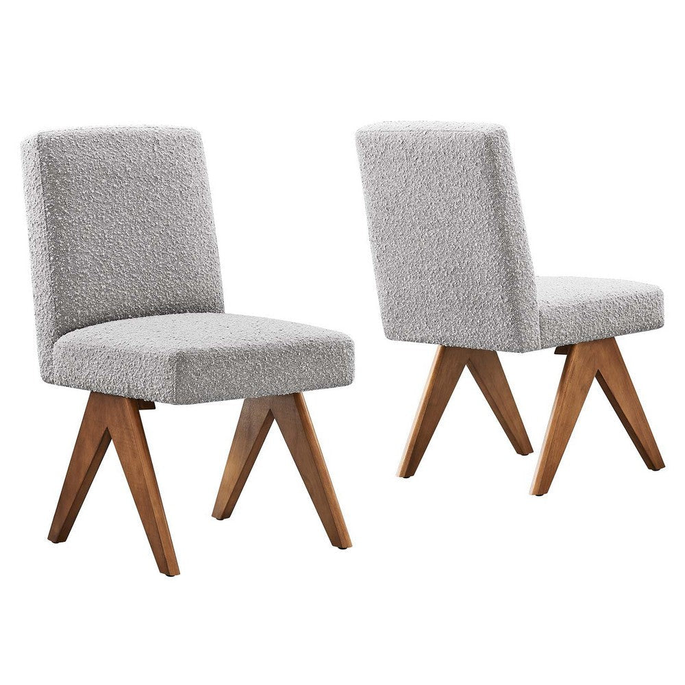 Modway Lyra Dining Room Side Chair in Boucle Upholstery in Light Gray-Set of 2