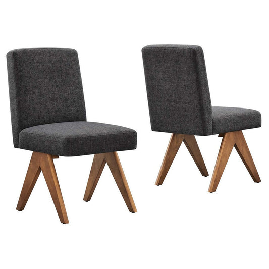 Modway Lyra Dining Room Side Chair with Heathered Woven, Set of 2, Dark Gray Fabric