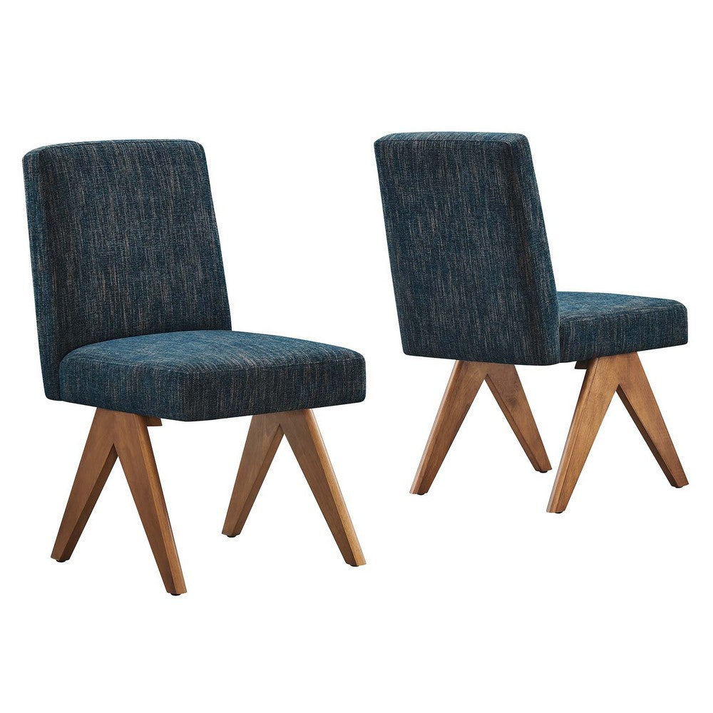 Modway Lyra Dining Room Side Chair with Heathered Woven, Set of 2, Azure Fabric