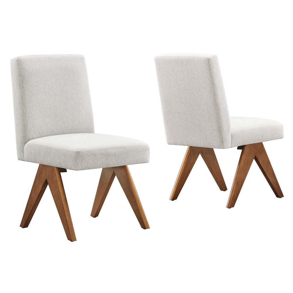 Modway Lyra Dining Room Side Chair with Heathered Woven, Set of 2, Ivory Fabric