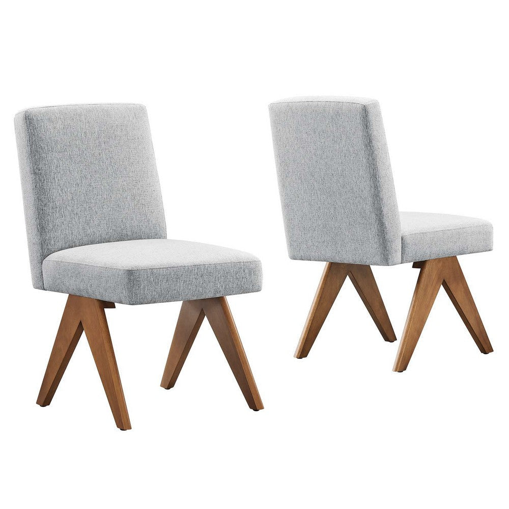 Modway Lyra Dining Room Side Chair with Heathered Woven, Set of 2, Light Gray Fabric