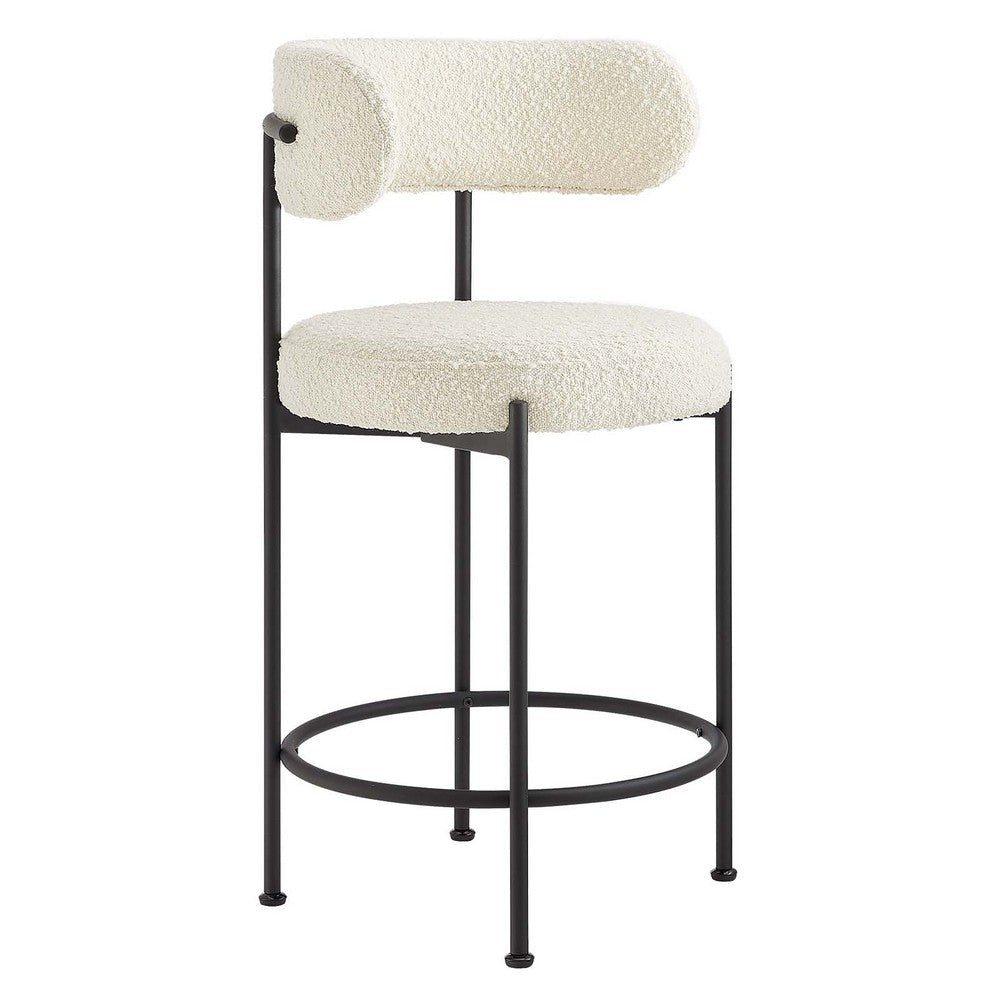 Modway EEI-6518-IVO-BLK Albie Boucle Fabric Counter Stools - Set of 2 Ivory Black MDY-EEI-6518-IVO-BLK