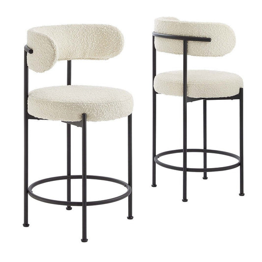 Modway EEI-6518-IVO-BLK Albie Boucle Fabric Counter Stools - Set of 2, Ivory Black