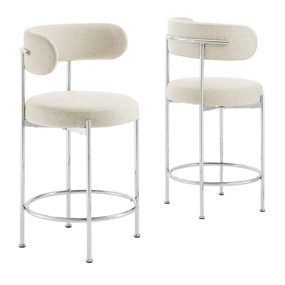 Modway EEI-6519-BEI-SLV Albie Fabric Counter Stools - Set of 2, Beige Silver