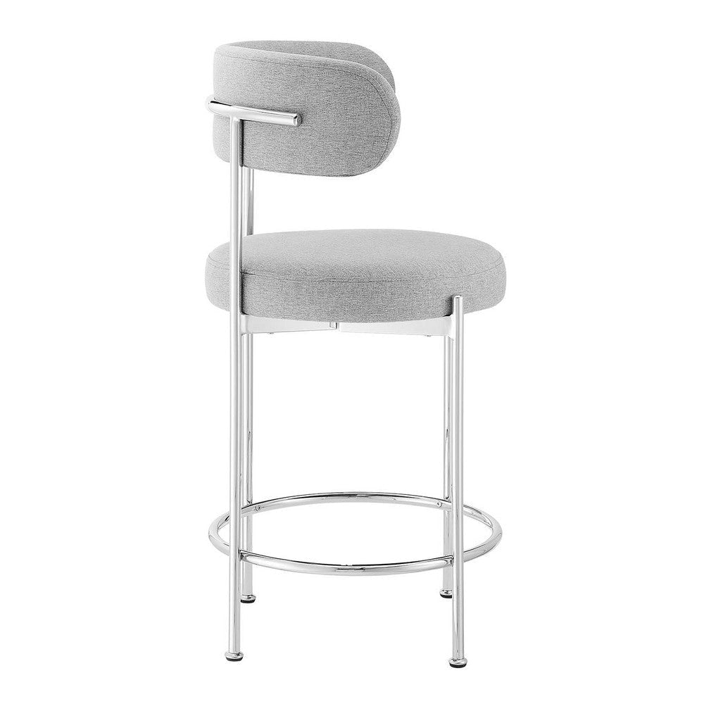 Modway EEI-6519-GRY-SLV Albie Fabric Counter Stools - Set of 2 Gray Silver MDY-EEI-6519-GRY-SLV