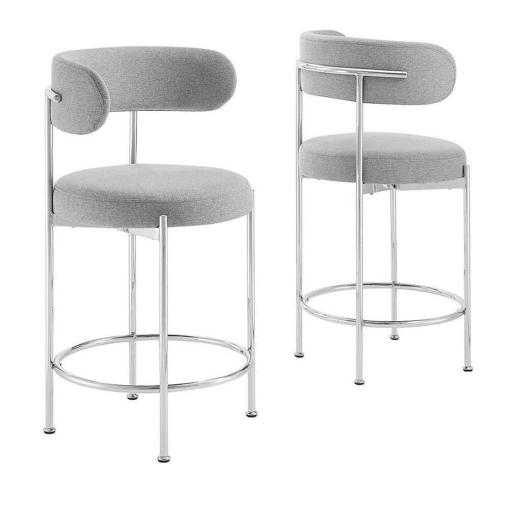 Modway EEI-6519-GRY-SLV Albie Fabric Counter Stools - Set of 2, Gray Silver