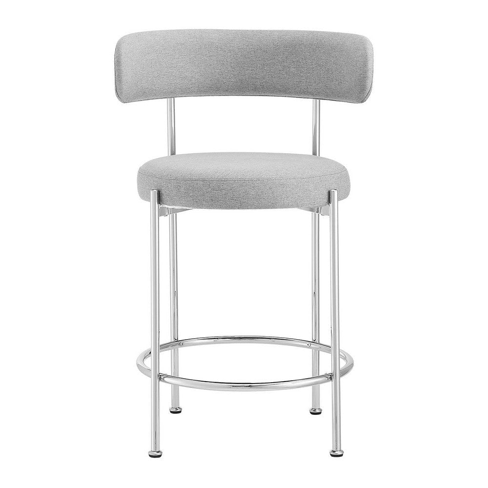 Modway EEI-6519-GRY-SLV Albie Fabric Counter Stools - Set of 2 Gray Silver MDY-EEI-6519-GRY-SLV