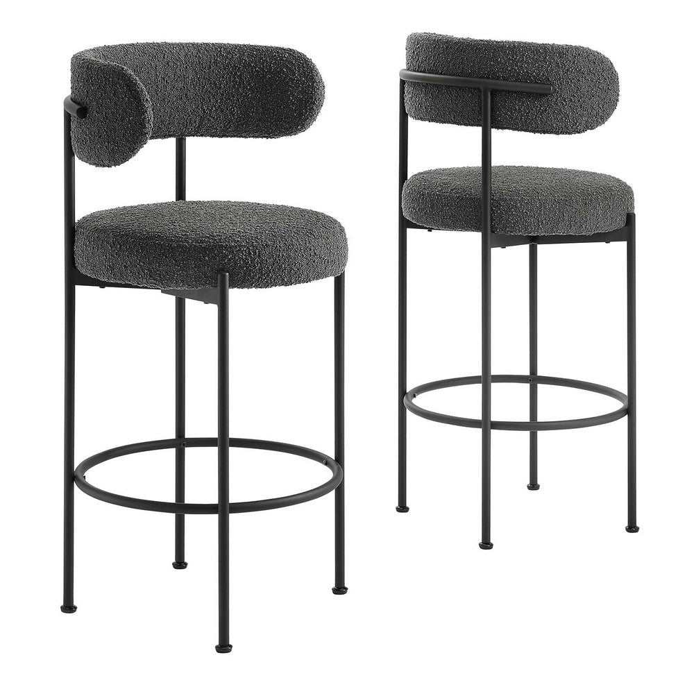 Modway EEI-6520-CHA-BLK Albie Boucle Fabric Bar Stools - Set of 2, Charcoal Black