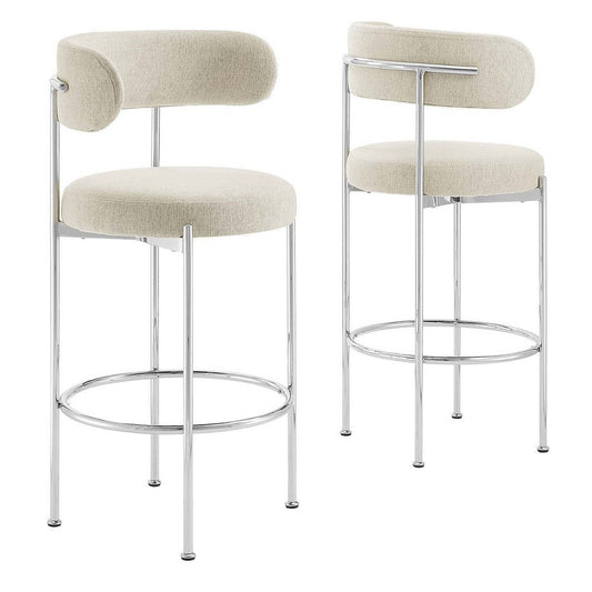 Modway EEI-6521-BEI-SLV Albie Fabric Bar Stools - Set of 2, Beige Silver