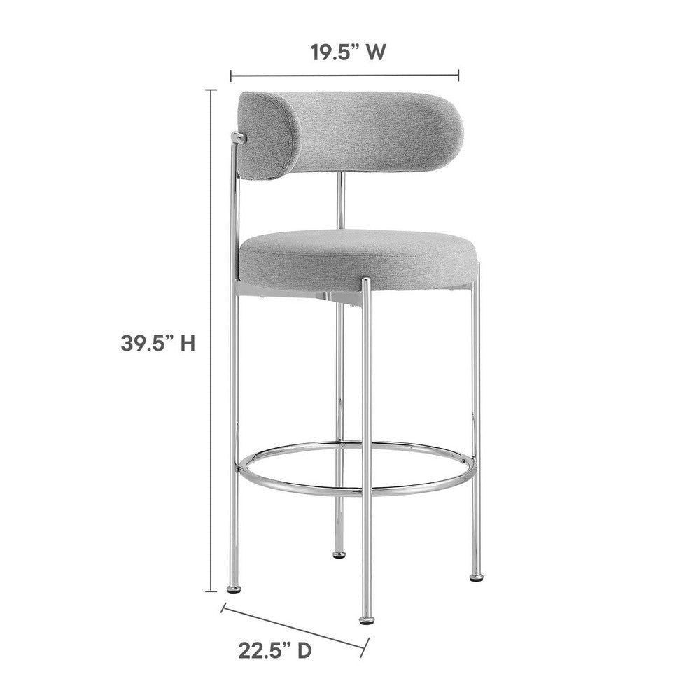 Modway EEI-6521-GRY-SLV Albie Fabric Bar Stools - Set of 2 Gray Silver MDY-EEI-6521-GRY-SLV