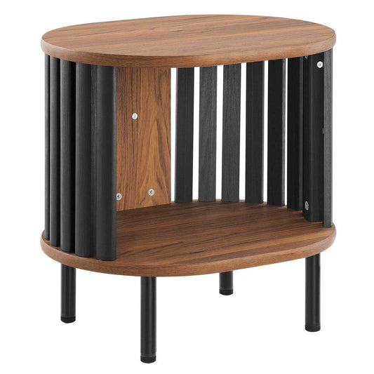 Modway Fortitude Wood Side Table with Open Center Storage in Walnut/Black