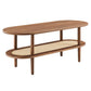 Modway Torus Oval Coffee Table with Rattan Shelf, Walnut