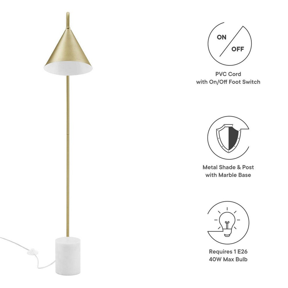 Modway EEI-6531-SBR Ayla Marble Base Floor Lamp Satin Brass MDY-EEI-6531-SBR