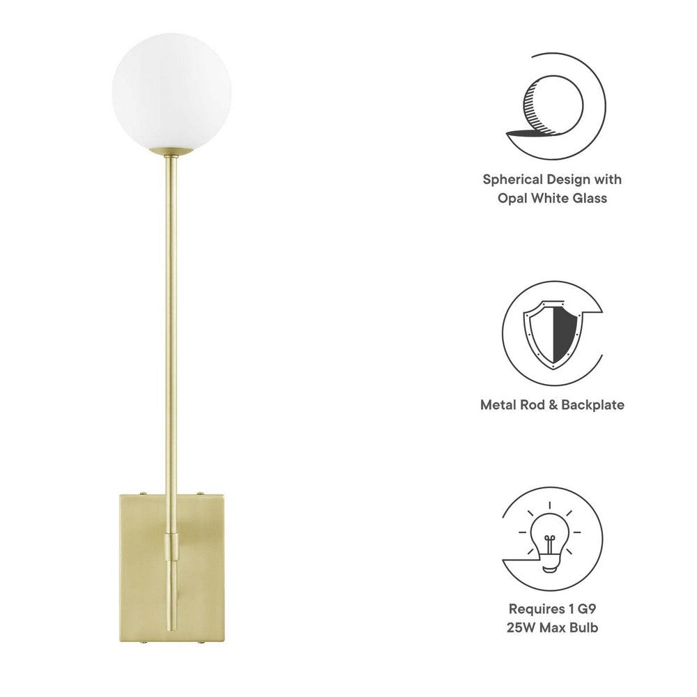 Modway EEI-6533-SBR Riva White Globe Wall Sconce Satin Brass MDY-EEI-6533-SBR