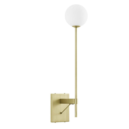 Modway EEI-6533-SBR Riva White Globe Wall Sconce, Satin Brass