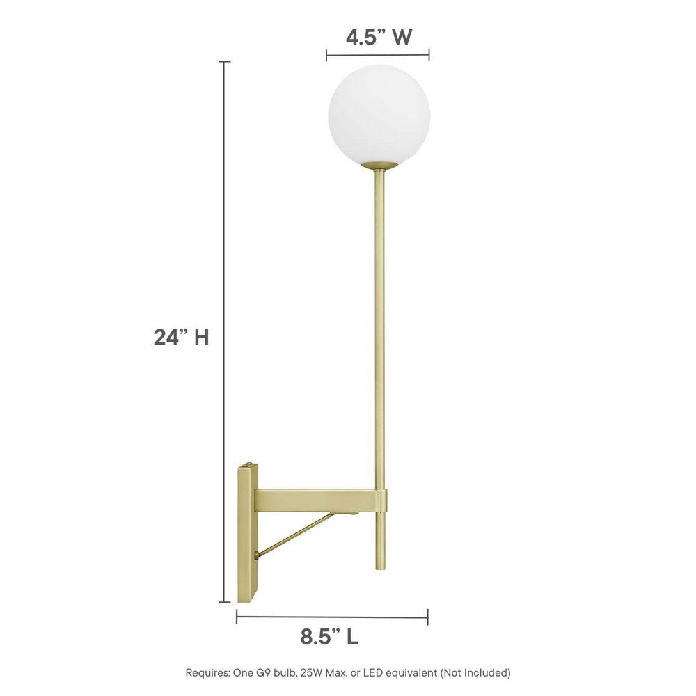 Modway EEI-6533-SBR Riva White Globe Wall Sconce Satin Brass MDY-EEI-6533-SBR