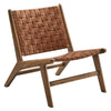 Modway Saoirse Wood Accent Lounge Chair-Woven Leather Seating in Walnut Brown