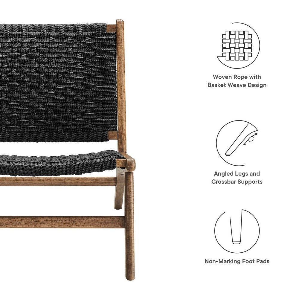 Modway Saoirse Wood Accent Lounge Chair-Woven Rope Seating in Walnut Black MDY-EEI-6543-WAL-BLK