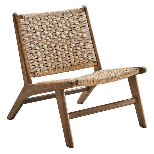 Modway Saoirse Wood Accent Lounge Chair-Woven Rope Seating in Walnut Natural